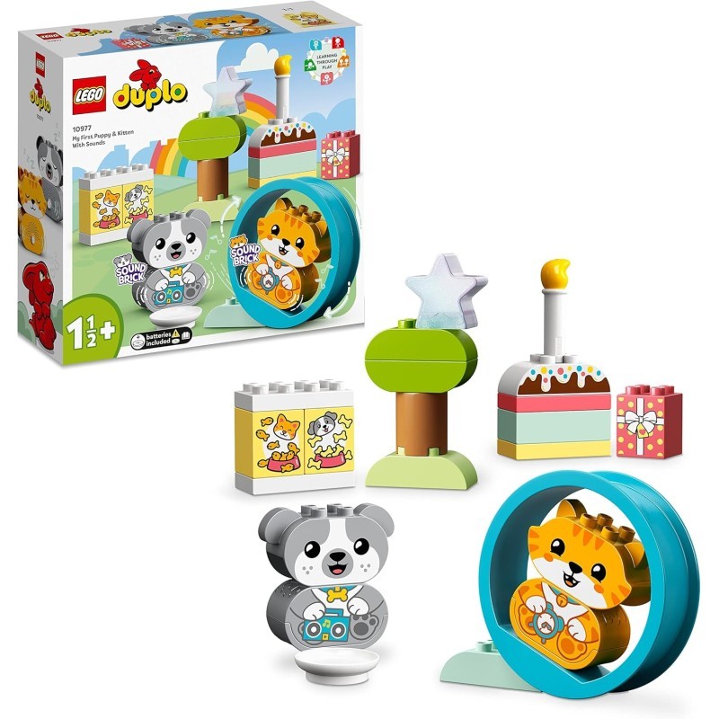 LEGO DUPLO 10977 Il Mio Primo Cagnolino e Gattino con Suoni, Set con Mattoncini 