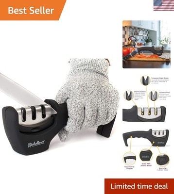 Ergonomic 4-in-1 Knife Sharpener Set with Cut-Resistant Glove - Chef's Essential