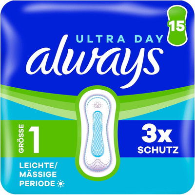 Always Ultra Damenbinden Größe 1 Leichte Mässige Periode Saugfähig 15 Stück