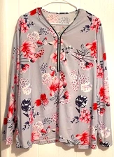 Size 3X - Very Lightweight Silky Fabric Long (adjustable) sleeve Summer top.