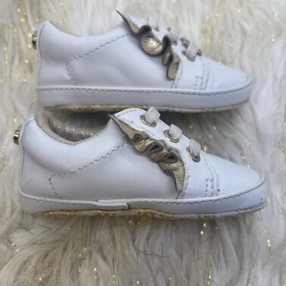Michael Kors MK Infantil Bebé Riel Blanco Dorado Cuna Zapatos Talla 3 Foto 3 de 4