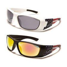 X Loop Sunglasses USA American Flag Print Wrap Matte Plastic Frame Patriotic Men