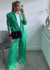 ZARA BLAZER RASO DRITTO VERDE SMERALDO NUOVO SS22 TAGLIA L REF. 2010/778