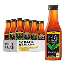 Pure Leaf Unsweetened Lemon Iced Tea, Zero Sugar, 18.5 oz, 12 pack