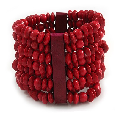 Rote Holzperlen Flex breites Armband / 19 cm L / groß