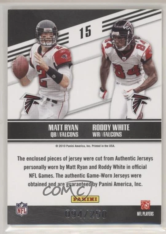 2010 Playoff Prestige Connections Materials /250 Matt Ryan Roddy White #15 - Image 2 of 2
