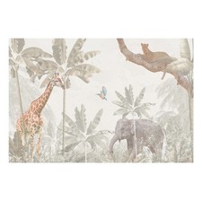 Non Woven Wallpaper Mural For Living Room Exotic Fauna And Flora In Pastel Tones