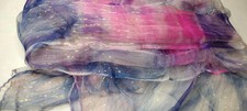 Vintage Viscose 1990s Sheer Chiffon Large Summer Scarf Pink Magical Metallic
