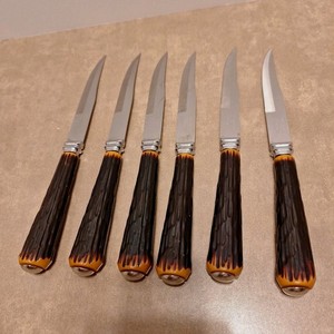 6 - Vintage Regent Sheffield Forever Sharp Stainless Steel Steak Knife Faux Stag