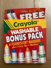 Crayola Washable Bonus Pack 8 Fluorescent Markers Multicolor Plus 2 Crazy Tips