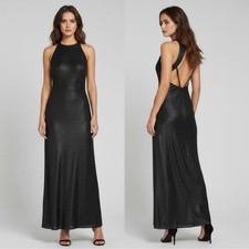 Hayley Paige Occasions 5967 Black Metallic Shimmer A-line Open Back Gown Size 10