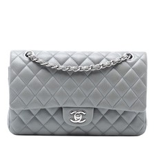 Authenticated Chanel Medium Classic Caviar Double Flap Gray Leather
