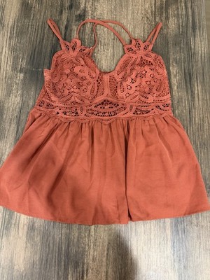 MAIN STRIP Terracotta Crotchet Lace Strappy Baby Doll Blouse Tank Med Sleeveless