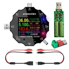 USB Tester, 3 in 1 DC5.5 USB Meter USB Load Color Screen IPS Digital Multimet...
