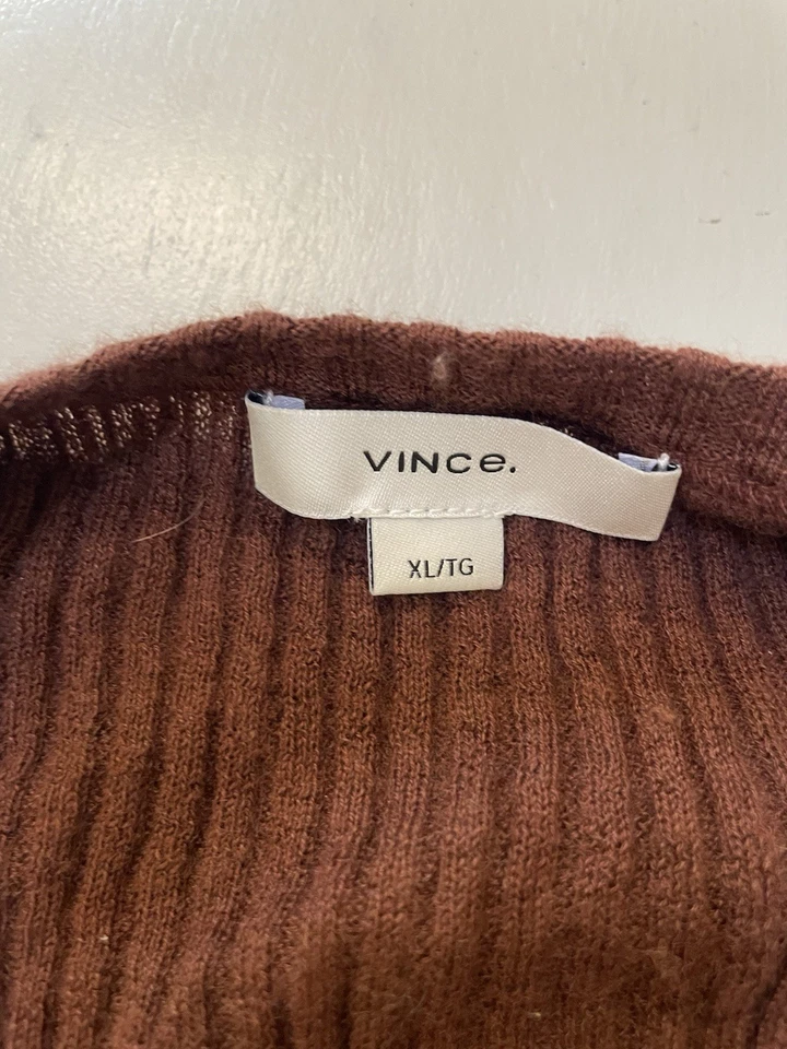 Cárdigan Vince Cashmere Seda Acanalado Marrón Botón Frontal Manga Larga Mujer XL Foto 3 de 4