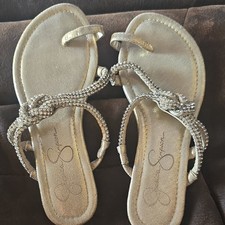 Jessica Simpson Gold Rhinestone Strappy Thong...