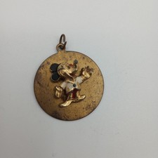 Vintage Mickey Mouse Round Gold Tone Pendant Walt Disney Productions As Is