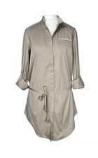 Brunello Cucinelli Beige Shirt Dress Button Front Drawstring Waist Roll Tab M