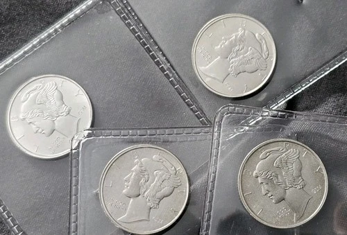 Lot Of (4) Mercury Dime 1/10 Troy Oz .999 Fine Silver Round Bullion No Date