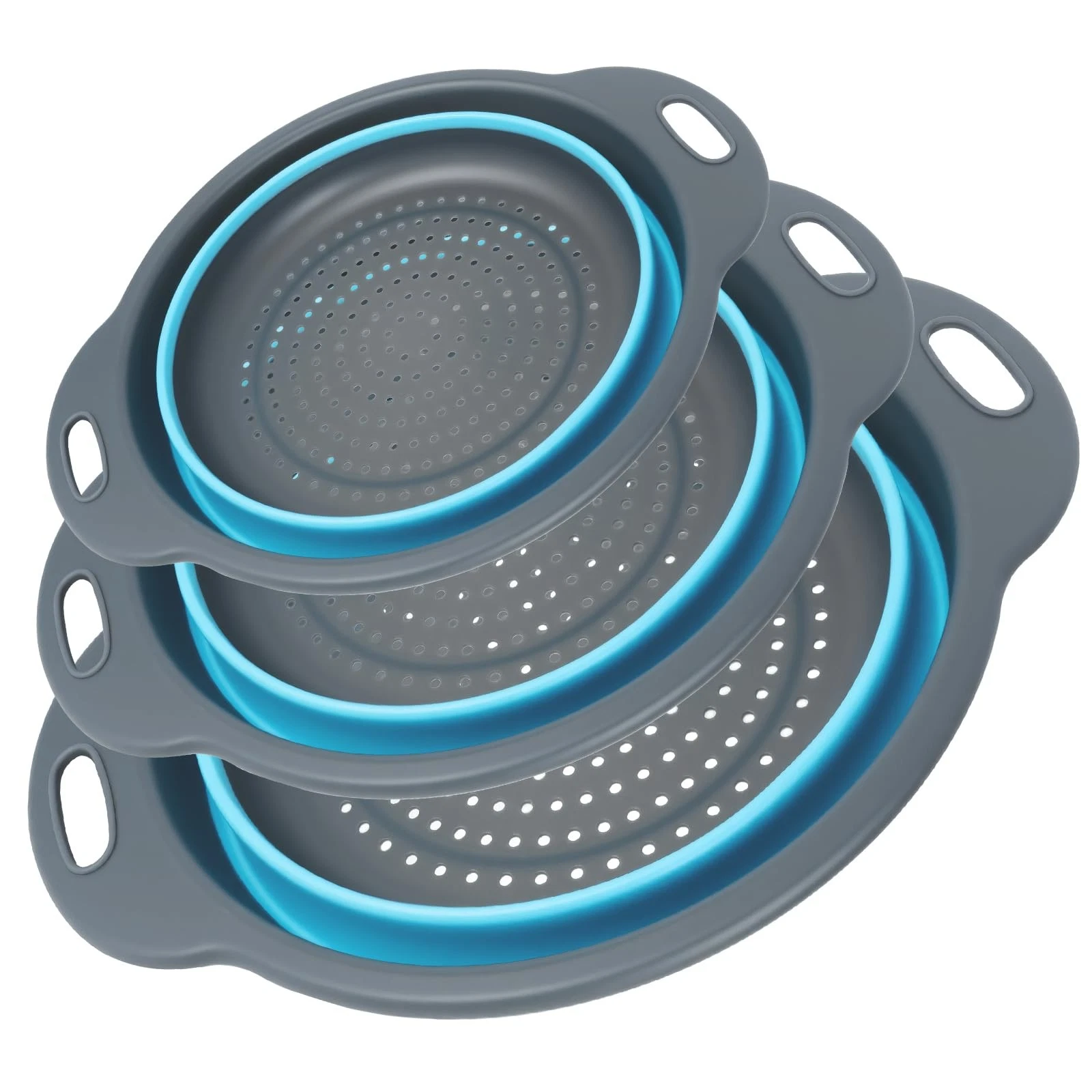 Collapsible Colander 3-Pack Set Space-Saving Foldable Kitchen Strainer with N...