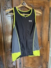 TYR Competitor Triathlon Tri Top Men s XL Black Hi Vis Yellow Full Zip Singlet