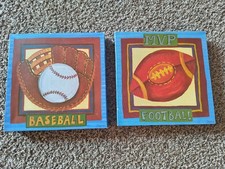 Set of 2 Canvas Wall Art Sports Baseball Football Boys Child Baby Room Decor 9x9