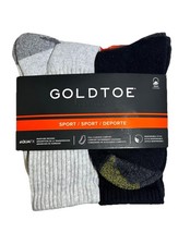 New Goldtoe Sport Men 6 Pair Full Cushion Comfort Mid Crew Multicolor Socks