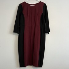 Talbots 3/4 Sleeve Midi Dress Sheath Black Burgundy Colorblock Office Sz 10