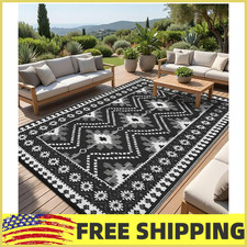 8x10/ 9x12/ 9x18 FT Outdoor Rug,Waterproof Patio Mat,Washable RV Camping Carpet