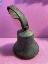 Antique Hand Bell / Fire Bell ? Leather Handle c.1900s Numbered  10 Great Prop