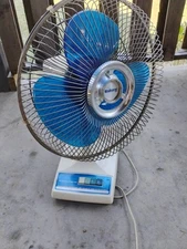 Vintage Galaxy 12" 3 Speed Oscillating Fan Type 12-1 Blue Blade Works!
