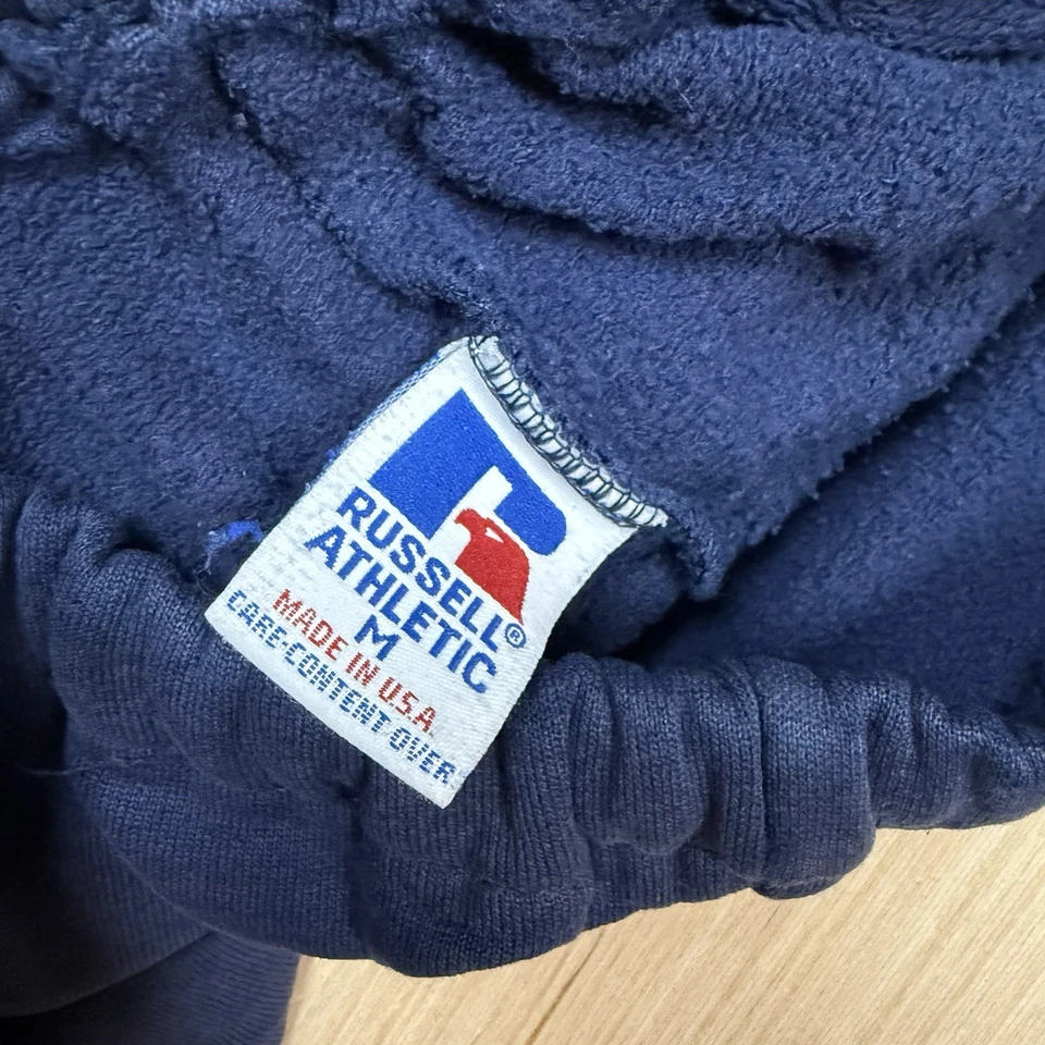Pantalones deportivos Russell vintage hechos en EE. UU. 90 pierna ancha medianos holgados azul marino Foto 3 de 4