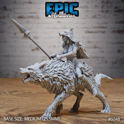 D&D Miniature - Wolf Spirit Huntress Riding - 3D Model Print DnD RPG Figur Druck