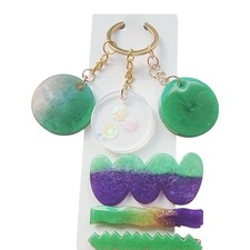 Green Purple Clear Resin Keychain Set Modern Era Decorative Charms Accessory