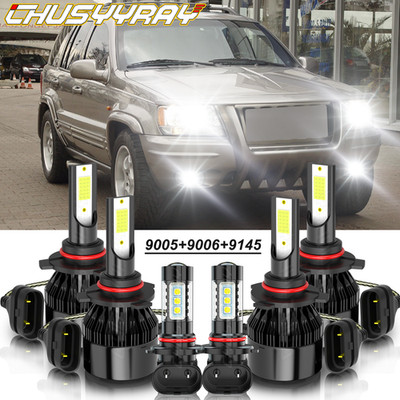 For Jeep Grand Cherokee 1999-2004 6Pc LED Headlight Bulbs Hi/Low Beam Fog Lights