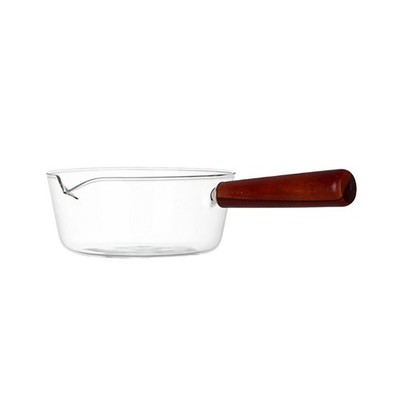 1Pc High Borosilicate Glass Cooking Pot with Wooden Handle for Kitchen Use
