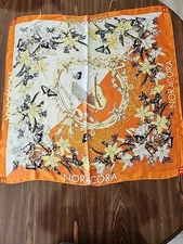 Nora Cora Square Silk Scarf 22in Orange Butterflies Music Floral violin Vintage