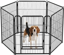 DUMOS Dog Playpen 32 Inch 6 Panels Indoor Outdoor Metal Pet Fence Foldable