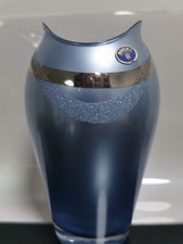 Bohemia Blue Glass Vase with Silver Overlay Czech Republic 1980s Excellent Rare
