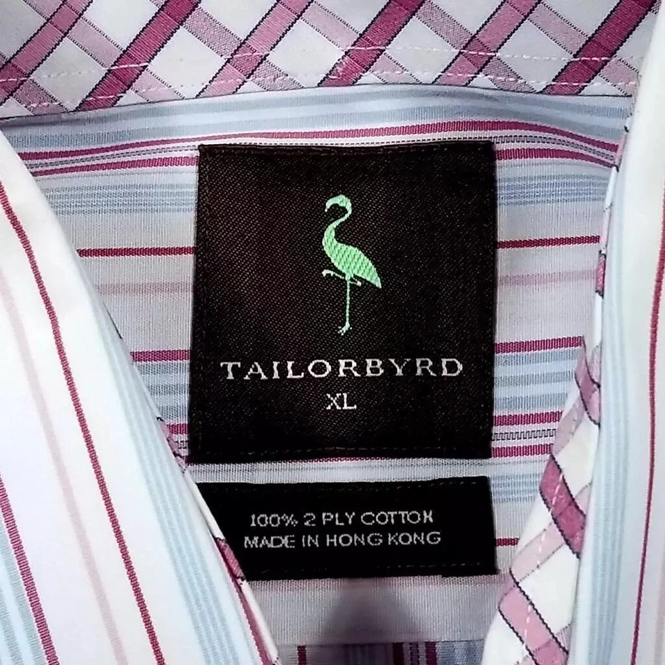TAILORBYRD 纽扣正装衬衫 - XL 白色红色蓝色条纹 - 翻盖袖口 — 第 4/4 张图片