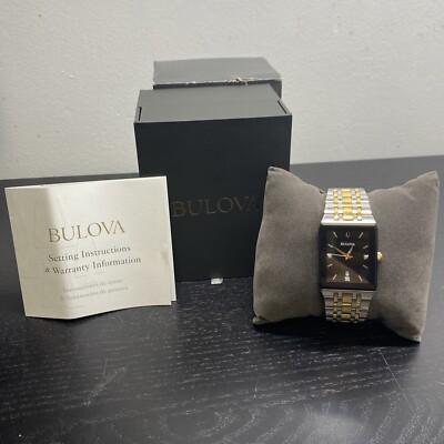 Bulova 98D153 23967637 Quadra Mens Black Dial 2-Tone Stainless Steel Watch. #137