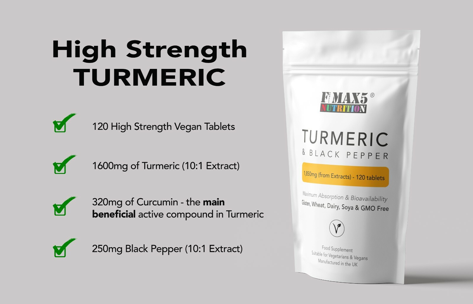 Turmeric & Black Pepper Tablets Max Strength Tumeric Curcumin Piperine