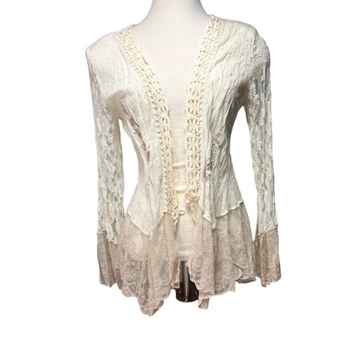 Cardigan Women 6 Cream Lace Mix Media Embroidered Vintage Victorian