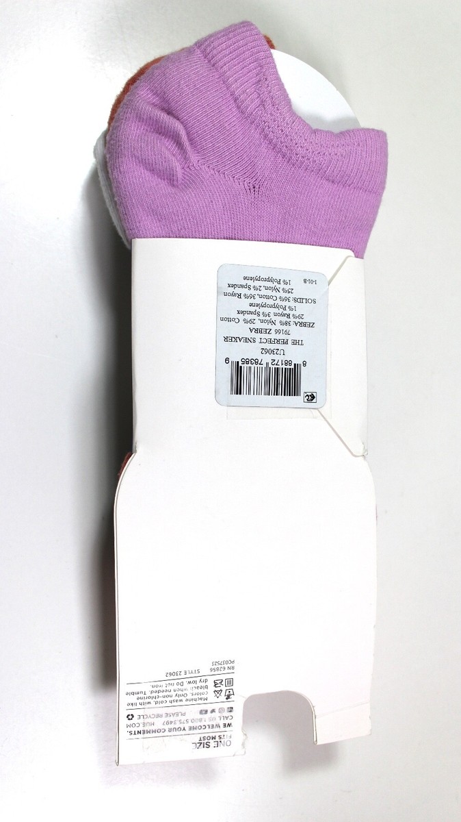 ※M　ソフト HUE Sneaker Low Cut 3 Pk Socks Size O/S Zebra, Lavender, Orange