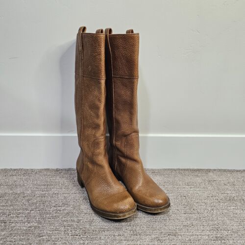 Lucky Brand Womens Hibiscus Boots Size 7.5 Brown Leather Knee High Block Heel - Picture 1 of 13