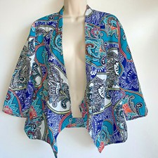 NWT 109 CHICO'S Artistic Paisley Linen Drape 3/4 Sleeve Jacket Sz 1 US Size 8