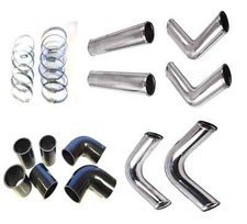 Intercooler Pipe Kit 70mm 2.75" Black Silicone Hoses Alloy Pipes Clamps FMIC