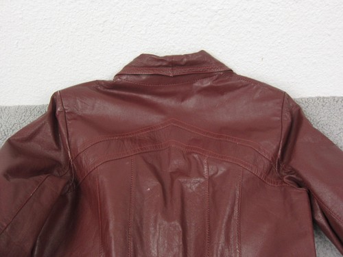 Vintage LeSoleil Leather Trench Coat Women 14 Large Red Burgundy Belted 60s 70s - Picture 20 of 20