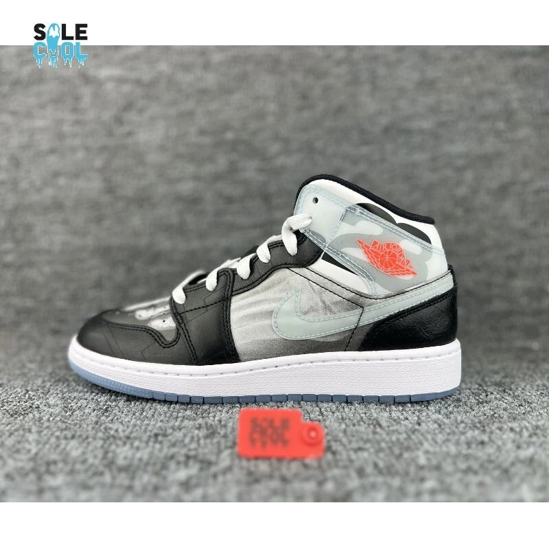 Nike Air Jordan 1 Mid SE GS Black Ice Blue Crimson 'X-Ray' Shoes