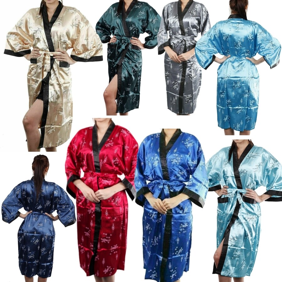 【送料&関税込】Multicolor Kimono Bathrobe With All-over Blu Mens / Womens Floral Kimono Bathrobe Satin Sleepwear
